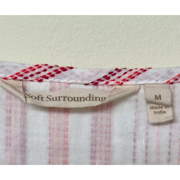 SOFT SURROUNDINGS Red/White Striped Embroidered Tunic, Sz M - Picture 7 of 8